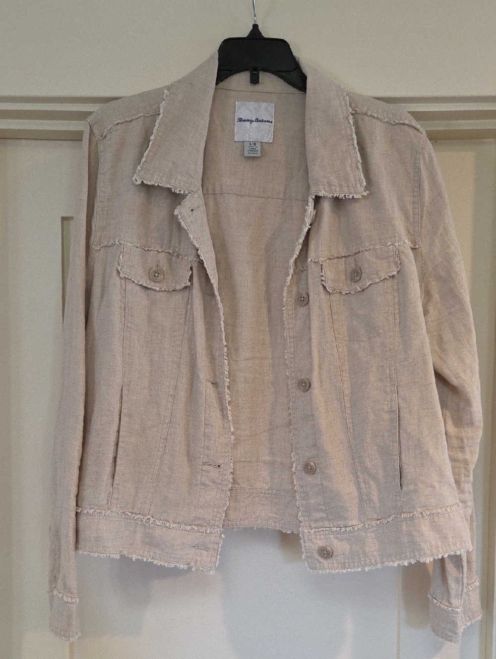Tommy Bahama Cream Frayed-Trim Cotton Linen Jacket